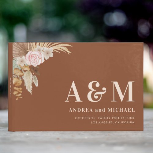 Terracotta Pampas Grass Tropical Monogram Wedding Guest Book