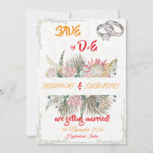 Terracotta Pampas Grass Wedding Announcement