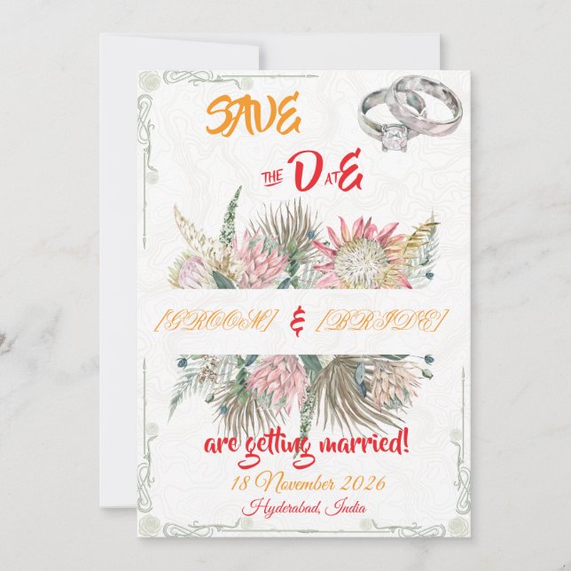 Terracotta Pampas Grass Wedding Announcement (Front)