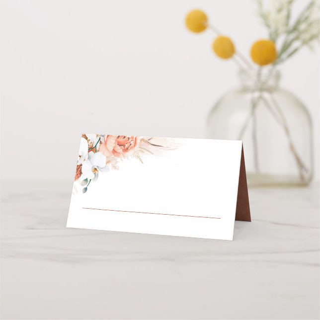 Terracotta Pampas Grass Wedding Place Card (Front)