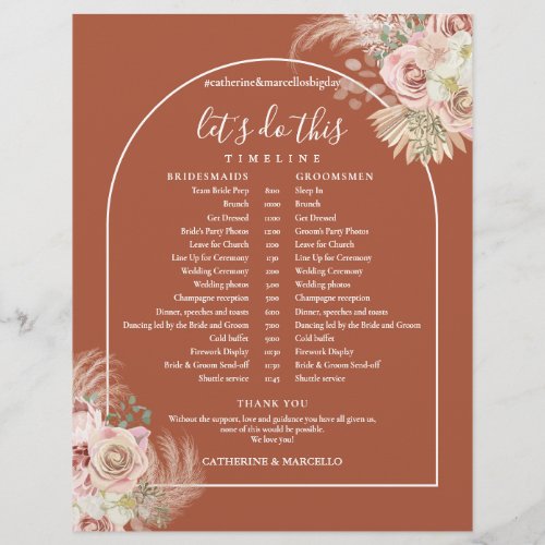 Terracotta Pampas Grass Wedding Schedule Timeline