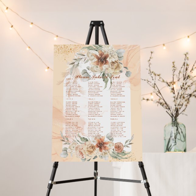 Terracotta Pampas Grass Wedding SEATING Plan PHOTO Foam Board (In Situ (Stand))