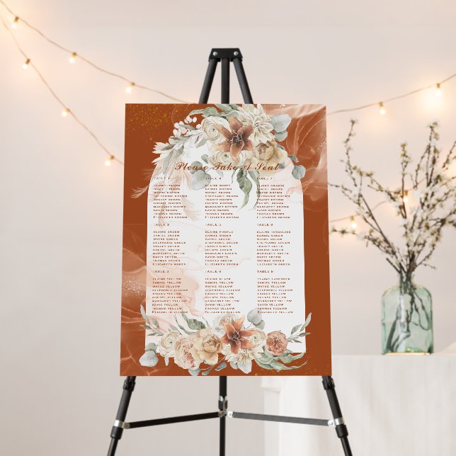 Terracotta Pampas Grass Wedding SEATING Plan PHOTO Foam Board (In Situ (Stand))
