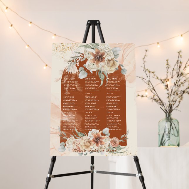 Terracotta Pampas Grass Wedding SEATING Plan PHOTO Foam Board (In Situ (Stand))