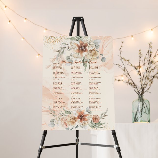 Terracotta Pampas Grass Wedding SEATING Plan PHOTO Foam Board (In Situ (Stand))