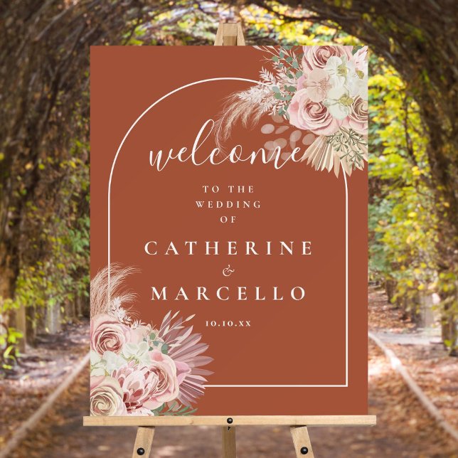 Terracotta Pampas Grass Wedding Welcome Sign (Terracotta Pampas Grass Wedding Welcome Sign)
