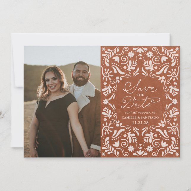Terracotta Papel Picado Photo Save the Date (Front)