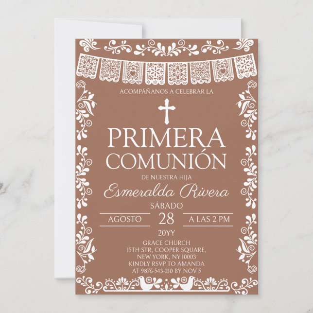 Terracotta Papel Picado Primera Comunión Invitation (Front)