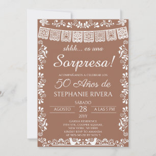 Terracotta Papel Picado Surprise 50th Birthday Invitation