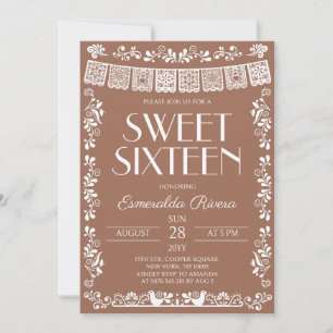 Terracotta Papel Picado Sweet Sixteen Birthday Invitation