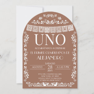 Terracotta Papel Picado UNO First Boy Arch Invitation