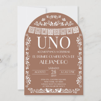 Terracotta Papel Picado UNO First Boy Arch Invitation
