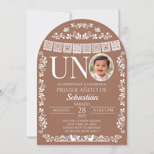 Terracotta Papel Picado UNO Photo First Birthday Invitation (Front)