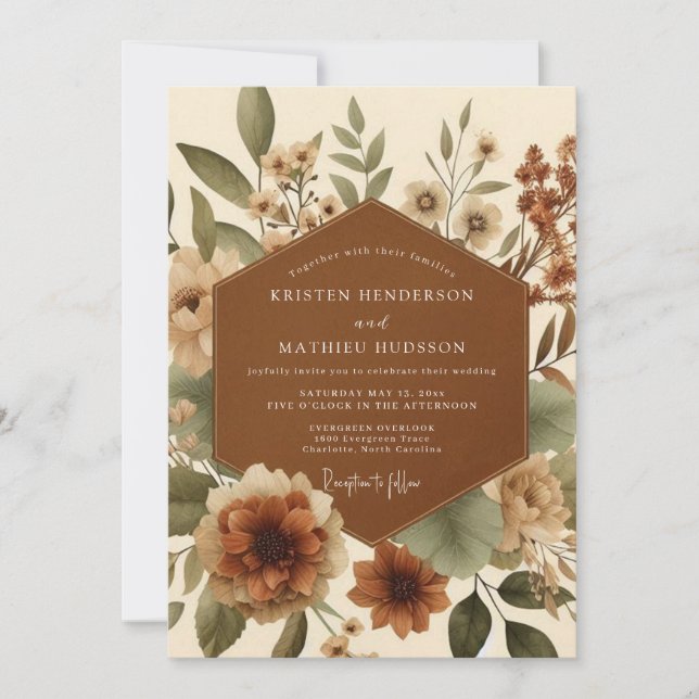 Terracotta Pastoral Bloom Wedding Invitation (Front)