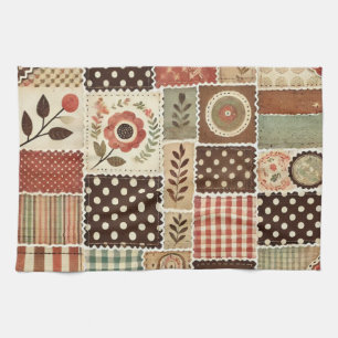 Terracotta Patchwork and Quilt Rustic Floral  Kitchen Towel