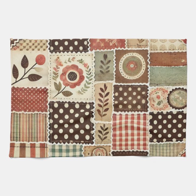 Terracotta Patchwork and Quilt Rustic Floral  Kitchen Towel (Horizontal)