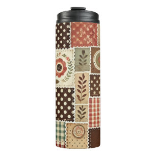 Terracotta Patchwork Quilt Rustic Boho Floral Thermal Tumbler