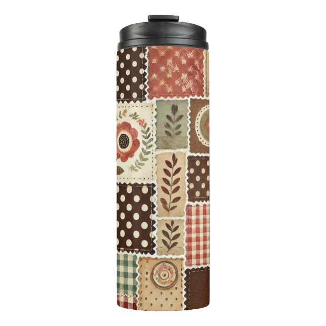 Terracotta Patchwork Quilt Rustic Boho Floral  Thermal Tumbler (Front)