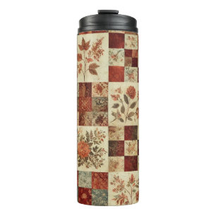 Terracotta Patchwork Quilt Rustic Boho Floral Thermal Tumbler