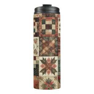 Terracotta Patchwork Quilt Rustic Boho Floral Thermal Tumbler