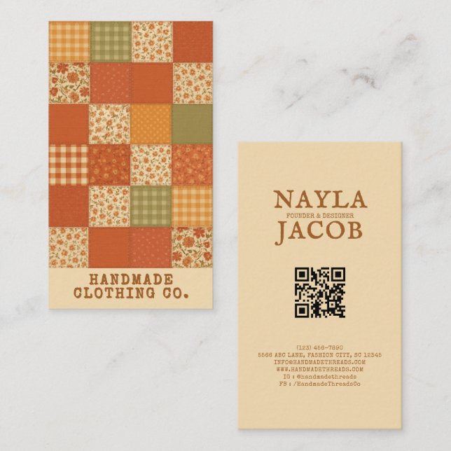 Terracotta Patchwork Quilt Rustic Farmhouse Floral Business Card (Front/Back)