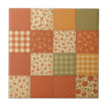 Terracotta Patchwork Quilt Rustic Farmhouse Floral Ceramic Tile