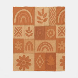 Terracotta Patchwork Quilt Rustic Farmhouse Floral Fleece Blanket