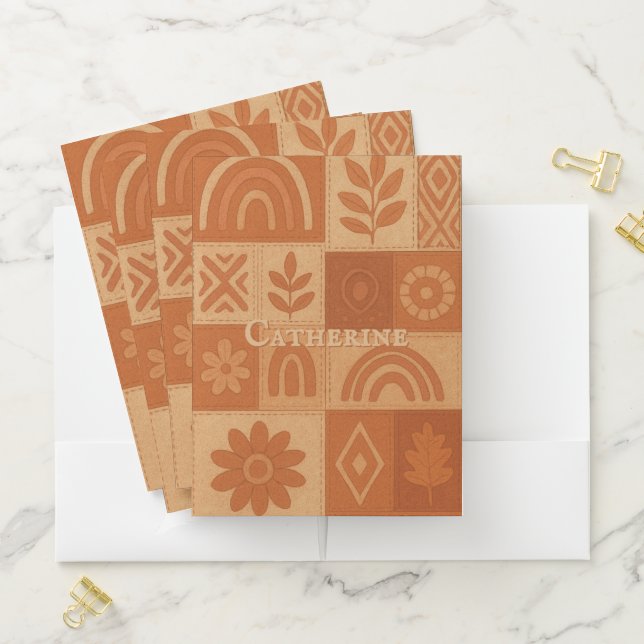 Terracotta Patchwork Quilt Rustic Farmhouse Floral Pocket Folder (In Situ)