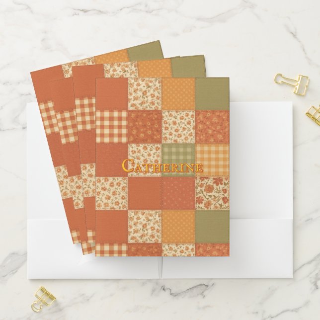 Terracotta Patchwork Quilt Rustic Farmhouse Floral Pocket Folder (In Situ)