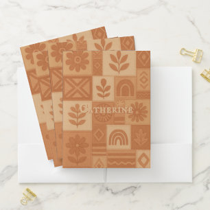 Terracotta Patchwork Quilt Rustic Farmhouse Floral Pocket Folder