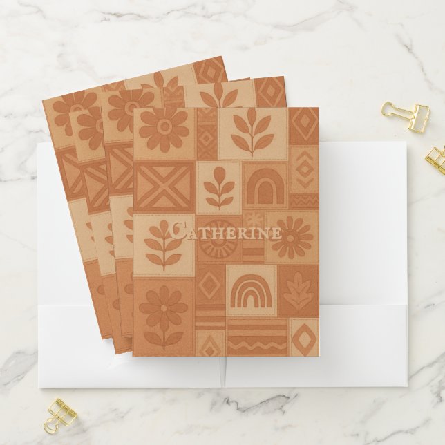 Terracotta Patchwork Quilt Rustic Farmhouse Floral Pocket Folder (In Situ)