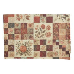 Terracotta Patchwork Quilt Rustic Farmhouse Pillow Case