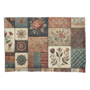 Terracotta Patchwork Quilt Rustic Farmhouse Pillow Case