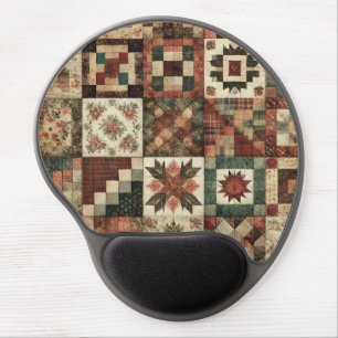 Terracotta Patchwork Quilt Rustic Floral Desk  Gel Mouse Pad