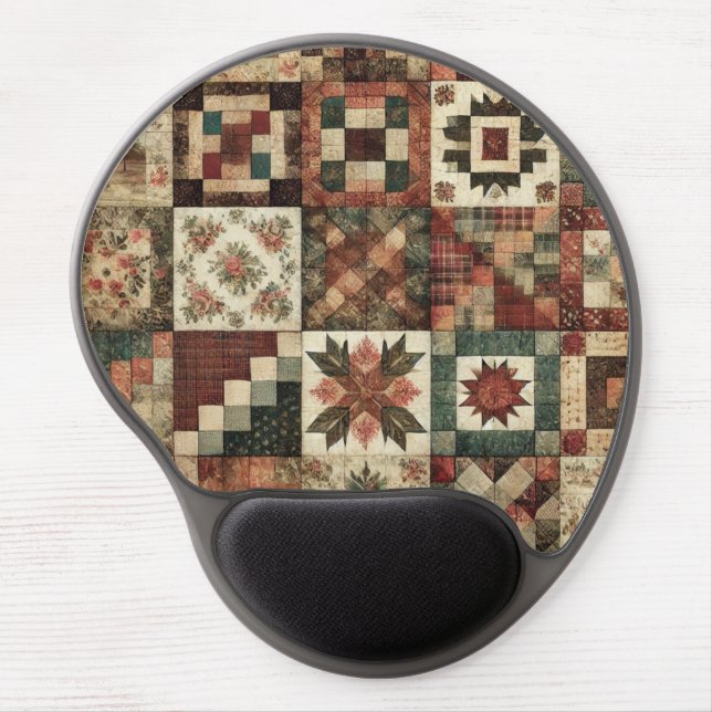 Terracotta Patchwork Quilt Rustic Floral Desk  Gel Mouse Pad (Front)