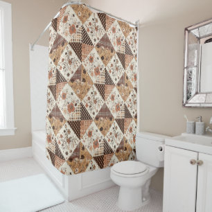 Terracotta Patchwork Quilt Rustic Floral Retro Shower Curtain