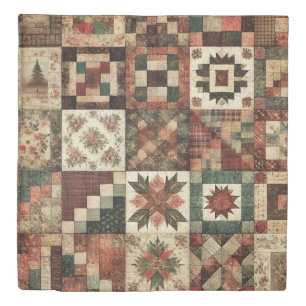 Terracotta Patchwork Quilt Rustic Retro Floral  Duvet Cover