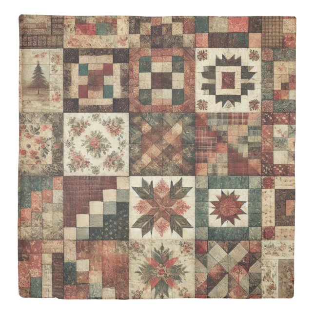 Terracotta Patchwork Quilt Rustic Retro Floral  Duvet Cover (Front)