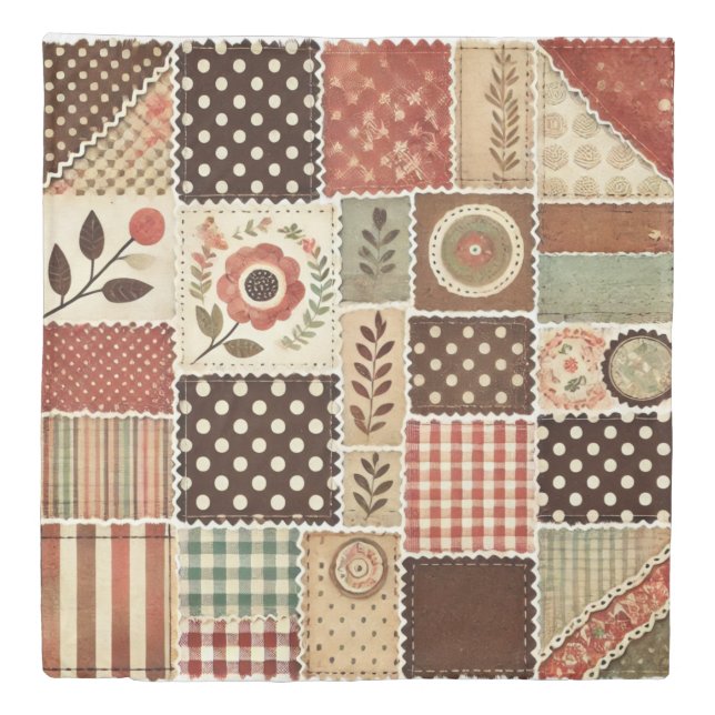 Terracotta Patchwork Quilt Rustic Retro Floral  Duvet Cover (Front)