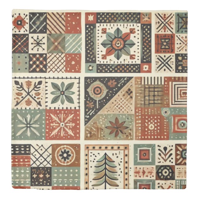 Terracotta Patchwork Quilt Rustic Retro Floral  Duvet Cover (Front)