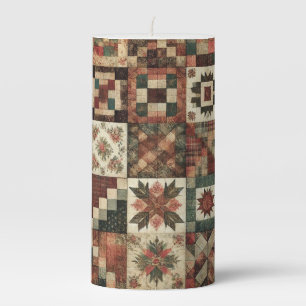 Terracotta Patchwork Quilt Rustic Retro Floral  Pillar Candle