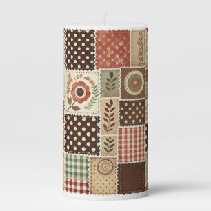 Terracotta Patchwork Quilt Rustic Retro Floral Pillar Candle