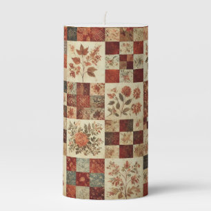 Terracotta Patchwork Quilt Rustic Retro Floral Pillar Candle
