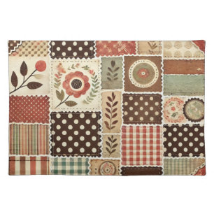 Terracotta Patchwork Quilt Rustic Vintage Floral  Cloth Placemat