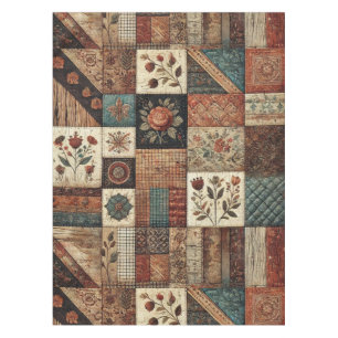 Terracotta Patchwork Quilt Rustic Vintage Floral Tablecloth
