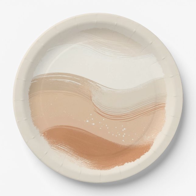 Terracotta Peach & Beige Bohemian Modern Wedding  Paper Plates (Front)