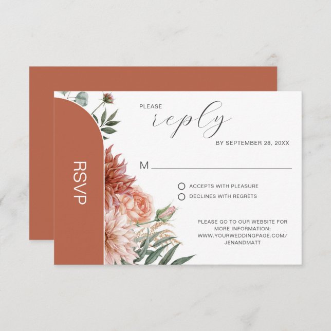 Terracotta & Peach Floral Autumn Wedding RSVP Card (Front/Back)