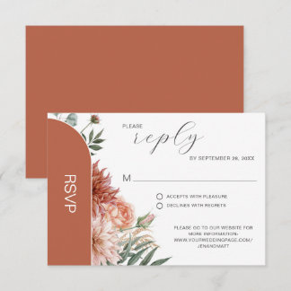 Terracotta & Peach Floral Autumn Wedding RSVP Card