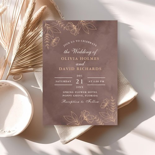 Terracotta Peach Floral Blossom Wedding Invitation