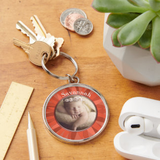 Terracotta & Peach Gerber Daisy Baby Photo  Keychain
